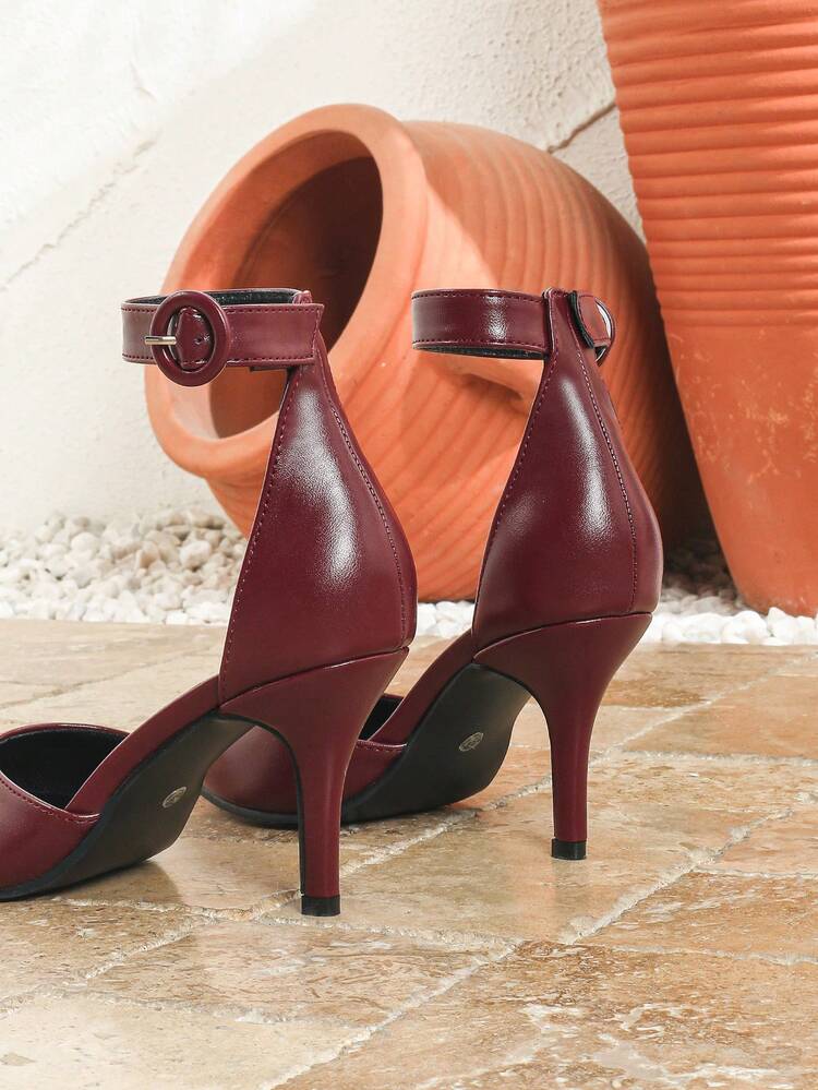 Women's Fashion Burgundy High Heel Pumps, Sexy Stiletto Sandals, Suitable For Vacation, All Season, Closed Toe Hollow Design, Stiletto Heel, Party, Banquet - Burgundy - View 8