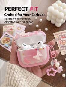 REMAX Earbud Bluetooth nirkabel sejati, Bluetooth 5.3, dengan casing pelindung kupu-kupu 3D merah muda yang menggemaskan | Pengisian daya cepat Type-C | Latensi sangat rendah 0,038 detik dalam mode game | Desain in-ear yang nyaman, kontrol sentuh, kompatibilitas multi-perangkat - View 1