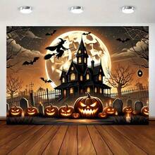 1pc 2D Flat Background Cloth, Halloween Theme Skeleton Wearing Hat Happy Dancing Background Cloth, Suitable For Indoor Photo Background, Party Decoration, Home Decor - A - View 30