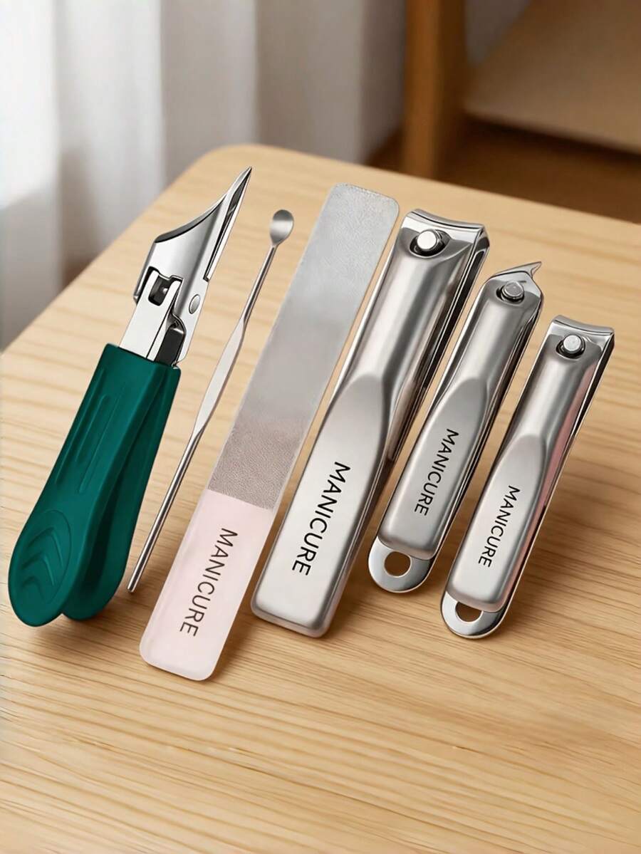 5Pcs Stainless Steel Toenail Clippers Set, Wide Opening Curved Blade Nail Cutter, Portable Pedicure Grooming Tools, Daily Nail Trimming Accessories, Gift For Friends Back To School - Nail Clipper Set - View 1