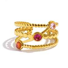 3pcs/1pc 18K Gold Plated Stackable Open Stainless Steel Rings, Colorful Adjustable Stackable Rings For Women, Bohemian Style Waterproof Jewelry Gift - Multicolor - View 8