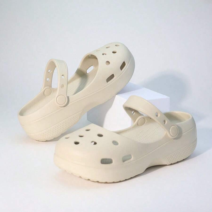 Women's Ballet Style 5cm Thick Platform Mary Jane Clogs, 2026 New Soft Sole Non-Slip Breathable Wear-Resistant Comfortable Slip-On Hollow Out Beach Sandals, Minimalist Height-Increasing Slouchy Shoes For Summer Spring Autumn - Khaki - View 1