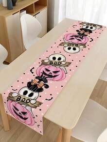 Pink Ghost Pumpkin Halloween Table Runner, Polyester Table Cover For Birthday Party Table Decorations - BOO Ghost Cat Pumpkin Style - View 1