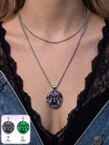 Gothic Halloween Ram Necklace For Men Women, Stainless Steel Layered Chain Pendant With Black Goat Head Charm, Dark Animal Jewelry Accessories - Silver - View 1