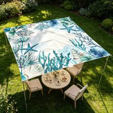 1pc Ocean Starfish Coral Print Outdoor Sunshade Canopy, Lightweight Breathable Waterproof Camping Tarp, Includes Ropes And Ground Stakes, UV Protection Windproof Sun Shelter, Suitable For Beach, Garden, Patio, Picnic, Yard - Baby Blue - View 9