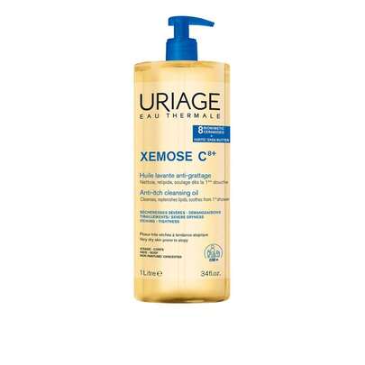 Uriage أورياج زيموز C8+ زيت تنظيف مضاد للحكة 1 لتر - زيت تنظيف، للبشرة الجافة، سيراميدات بيوميميتية، زبدة الشيا، قوام جل-زيت، مستحضرات تجميل علاجية