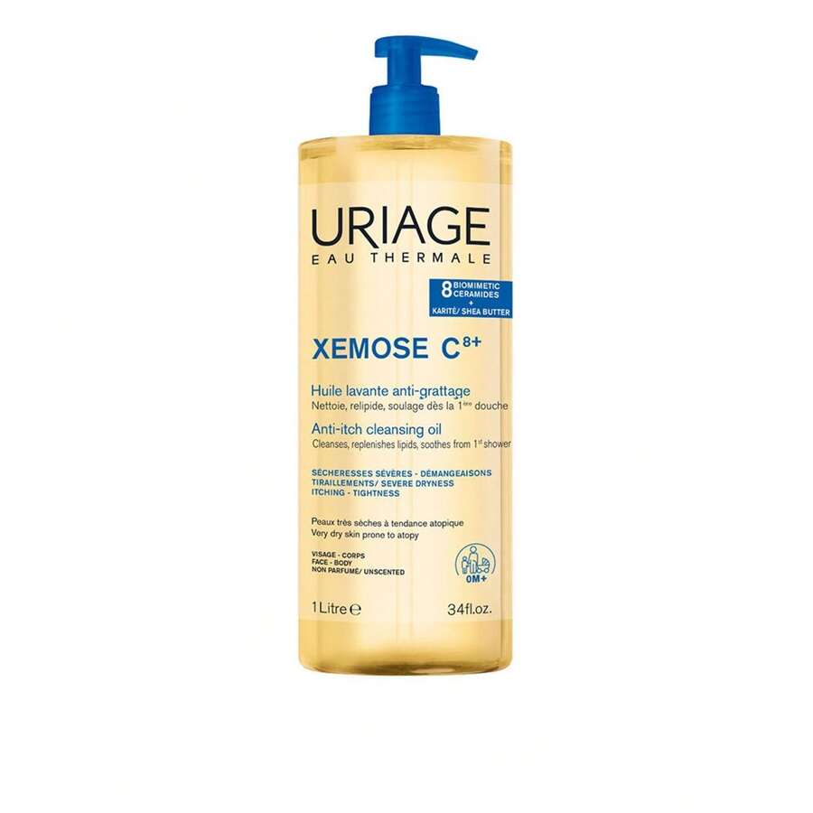 Uriage أورياج زيموز C8+ زيت تنظيف مضاد للحكة 1 لتر - زيت تنظيف، للبشرة الجافة، سيراميدات بيوميميتية، زبدة الشيا، قوام جل-زيت، مستحضرات تجميل علاجية - حساس - مشاهدة 1