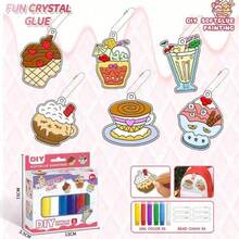 DIY No-Bake Graffiti Glue Painting Set - Cartoon Dessert Series For Boys/Girls - Birthday - Perfect Gift (Random Style, Accessories And Color): 6 Dessert Pendants, Clips, 6 X 6ml Paint Brushes, 6 Chains, Rhinestones - Multicolor - View 10