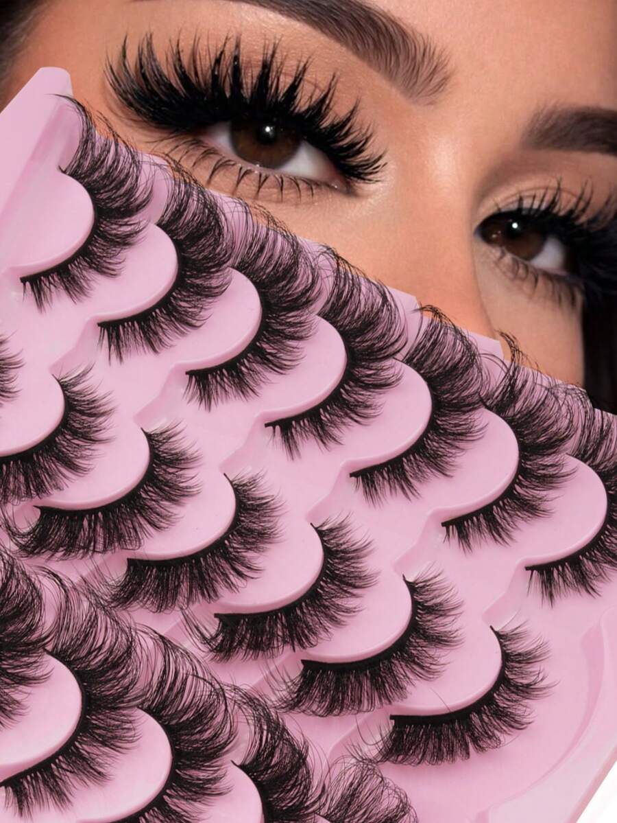 14 Pairs Fluffy Lightweight Strip False Eyelashes, Soft Flexible Black Eyelash Band, Soft Lightweight Synthetic Fiber, Reusable 3D Voluminous Eyelashes, Bold Natural Makeup Effect, Suitable For Daily Makeup, Date, Birthday Party, Nightclub And Studio Photography - Black - View 1