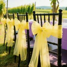 10pcs Organza Chair Back Decorative Ribbon, Navy Blue Organza Bowknot Chair Decorations For Wedding, Banquet Dining Table Decor, 18cm Wide, 275cm Long, Needs DIY Tied Into Bow Shape, Glass Yarn Chair Back Veil Party Decorations, Organza Tent, Staircase Organza Flower, Outdoor Tent Decor, Wedding Ceremony, Graduation Party, Back-To-School Ceremony Atmosphere Props, Gift Packing Decorative Ribbons - Multicolor - View 6