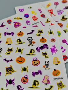 4 Folhas de Adesivos de Unhas com Tema de Halloween Brilha no Escuro, Decalques de Arte de Unhas Gótica Bruxa Fantasma para Manicure DIY, Festa Noturna e Fantasia de Halloween - Multicolorido - Visão 9