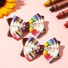 2 Stücke bunte Bleistift-Schleife Haarspangen für Kinder zum Schulanfang, Schulstil kleine Mädchen Pailletten-Schleife Haaraccessoires, vielseitige Campus-Outfit Haarspangen - Verschiedenfarbig - Übersicht 8