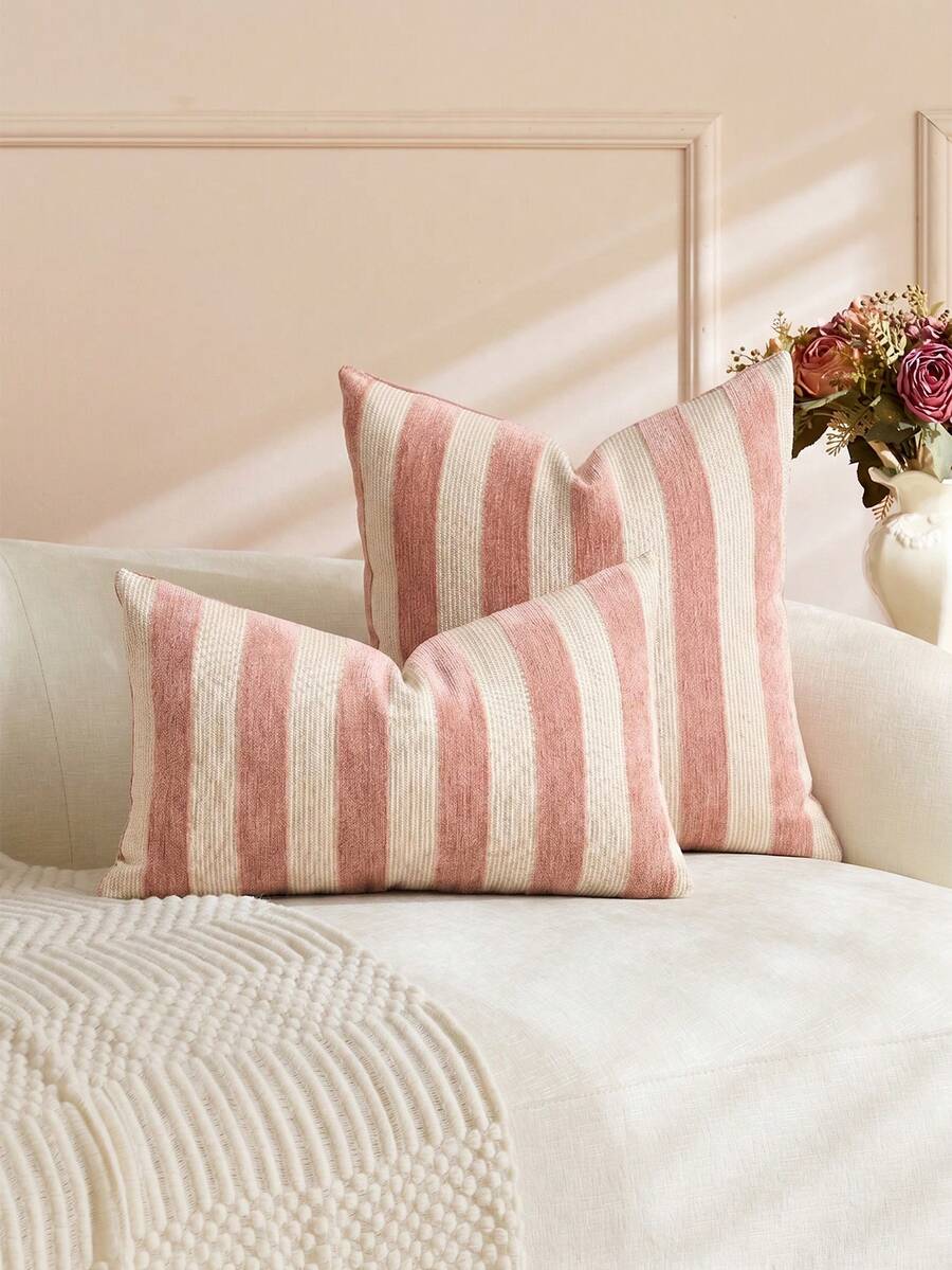 1/2 Pcs Pink Stripes Pillow Covers 18x18 , Boho Throw Pillows Cover For Couch/Bed/Sofa/Living Room, Pillows Cover Decorative - Pink - View 1