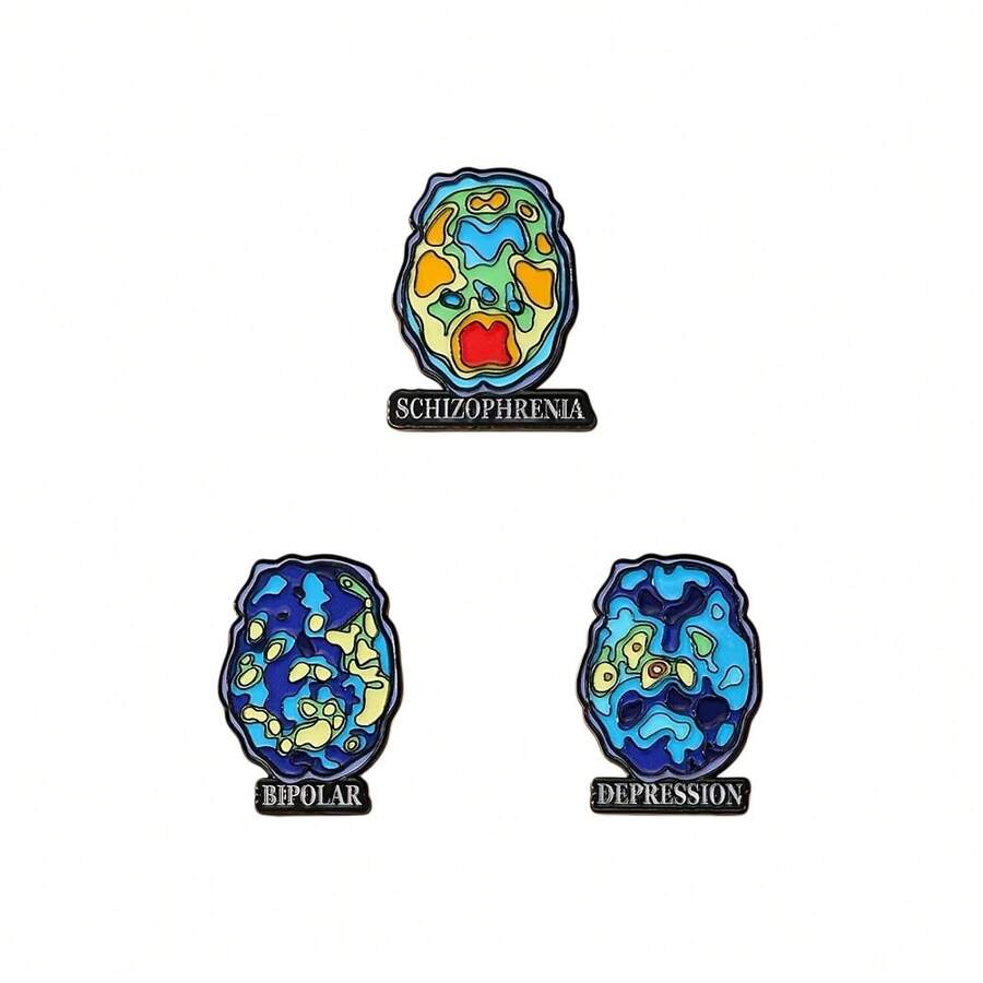 3件組 大腦功能影像琺瑯別針 時尚裝飾徽章 領口包包飾品 禮物 - 彩色 - 查看 1