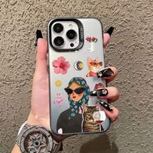 Cartoon Cute Cat Headscarf Women Phone Case For IPhone 17 13 12 Mini 11 Pro Max 16 15 14 Plus Pro Max Shockproof Laser Case - CH-Black NRYM 5 - 查看 4