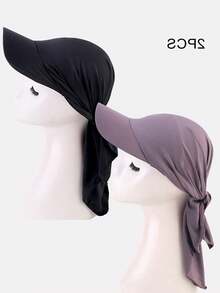 2pcs Women's Duck Bill Brim Baseball Caps With Ties, Ribbon Sun Hats For Daily Use - Black/purple - View 3