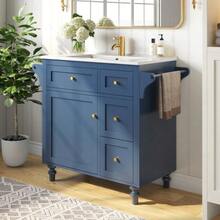 Bathroom Vanity, Smooth Ceramic Washbasin, 86 Cm High Vanity With Drawers And Towel Rack - 藏蓝色 - 查看 5