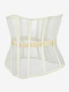 Sheer Mesh Waspie Corset Waist Trainer Women Breathable Underbust Waist Cincher Tummy Control Belt Halloween Carnival Party Costume Shapewear - Apricot - View 2