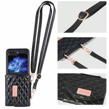 VIETAO Crossbody Strap Wallet-Style Faux Leather Phone Case, Compatible With Samsung Galaxy Z Flip 8 7 6 5 4 3 Flip8, Fashion Card Slot Protective Phone Cover - Black - View 6