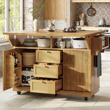 Folding Kitchen Trolley, 95 Cm Kitchen Cart With Ergonomic Height, PE Rattan Drawers, Mobile Cart For Kitchen, Balcony And Camping, Natural Brown - Natural Wood Color - View 3
