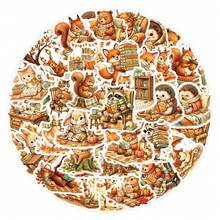 50PCS Cozy Autumn Woodland Animals Reading Stickers For Water Bottles Phone Case Laptops Gifts Stickers - Burnt Orange - View 3