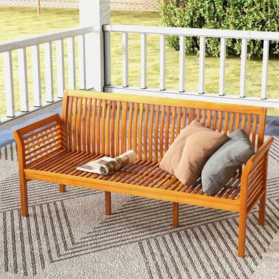 Banco de patio de madera de 3 asientos de 62.5 pulgadas con cojines de asiento suaves-Blanco-XY561313