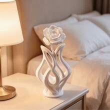 Modern Abstract Rose Sculpture White 3D Printed Floral Art Home Decor Statue Living Room Shelf Display Minimalist Aesthetic Decoration - A - View 2