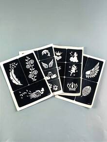 4入 INS 風格鏤空紋身貼紙 玫瑰、羽毛與皇冠臨時紋身貼，日常 DIY 身體彩繪與節日裝飾設計 - 黑色 - 查看 6