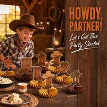 10Pcs Western Cowboy Honeycomb Table Centerpieces Cowboy Hat Boots Star Pattern Wild West Birthday Table Decor Supplies - A23 - View 6