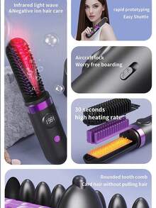 2-In-1 Rechargeable Hair Straightener Brush,Curling Iron,Wireless Portable Hair Straightener With Heating Protection,2-In-1 Hair Straightener With LED Digital Display,Suitable For Dorm,Home,Great Gift Idea,Holiday Essentials,Travel Essentials - Multicolor - View 6