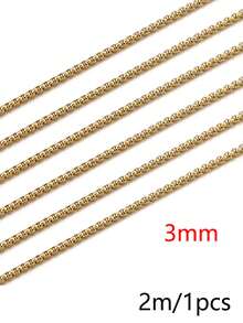 2m 304 Stainless Steel Square Chain 18K Gold Plated Waterproof Round And Square Interlocking DIY Accessories Material Suitable For Making Bracelets And Necklaces - Chain - View 10