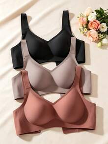 3pcs/Set Minimalist Comfortable Sports Bra For Women, Anti-Sagging, Solid Color, Wire-Free - Multicolor - View 2