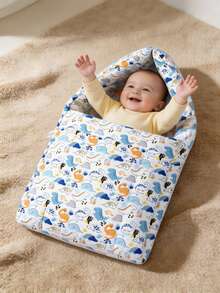 Infant Sleeping Bag With One-Piece Swaddle Design, Tall Hooded Wrap, Effectively Prevents Startle Reflex And Kicking Off Blanket, Giving Baby A Sense Of Security Like Mother's Embrace. Selected 4 Soft Cute Cartoon Prints (Giraffe Nest / Blue Dinosaur / Pink Rabbit / Light Blue Cloud Bear), Soft And Breathable, Warm Filling Without Sweating, Suitable For All Seasons. Side Zipper Design Convenient For Diaper Changes, Practical For Newborn Sleep, Soothing, And Outings, - Multicolor - View 3