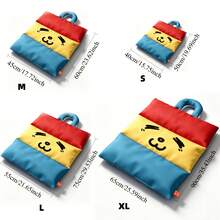 1Pc Red Yellow Blue Color Block Cartoon Face Pet Bed Mat With Carry Handle, Thick Soft Waterproof Foldable Washable Sleeping Cushion, Portable Rest Pad For Small Medium Dogs Cats Indoor Car Travel Home Sofa Use - Blue - View 6
