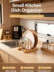 Bamboo Dish Drying Rack, Multi-Groove Plate Storage Holder, Kitchen Countertop Cup & Cutting Board Drain Organizer, Space Saving Tableware Display Stand For Home Sink Cabinet Pantry - Multicolor - View 3