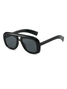 1 Pasang Kacamata Pria Hitam Model Aviator Jembatan Ganda Bingkai Tebal Gaya Retro - Hitam - View 3