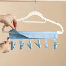 2/3pcs Foldable Clothes Hanger With 6 Clips, Thickened Plastic Material Sturdy And Durable, Can Hang Multiple Underwear, Socks And Small Garments At Once, Essential For Travel, Home And Dorm Storage, Small Garments No Longer Without A Place To Hang, Portable Clip Clothes Hanger, Random Color - Random Color - View 4