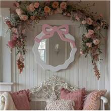 BrightRow Bohemian Style Pink Frame Bow Wall Mirror - U-Shaped Horizontal Decorative Mirror, Suitable For Bedroom, Living Room, Vanity, Dorm, Office, Asymmetrical Shape Fits Narrow Spaces - 1PC - View 4