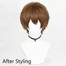 Short Straight Synthetic Wigs With Bangs Anime Game Cosplay Fluffy Daily Wig Heat Resistant For Party - Brown - View 3