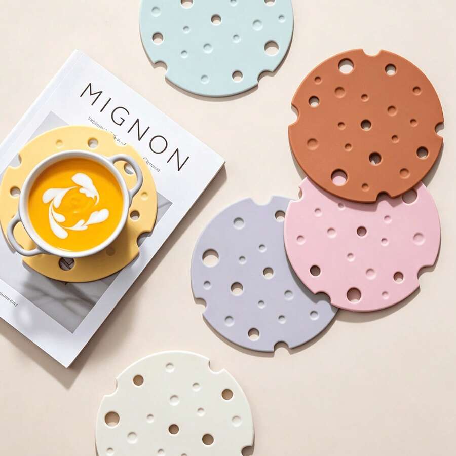1PC Cream-Style Heat-Resistant Platinum Silicone Mat; Suitable For Use With Clay Pots, Frying Pans, Teapots, And Various Types Of Cookware-A Cute, Soft, And Practical Kitchen Accessory For Home Cooking And Dining. - Multicolor - View 1