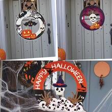 1pc Happy Halloween Wooden Door Hanging Decor, Spider Web Pumpkin Ghost Skull Wall Plaque, Front Porch Party Decoration - Multicolor - View 5