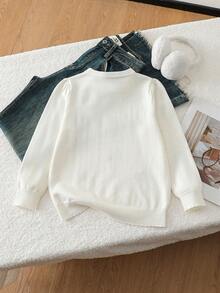 Tween Girls Casual Round Neck Bear Embroidery Long Sleeve Autumn/Winter Sweater - Apricot - View 2