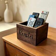 Wooden Desktop Storage Box, Cosmetic Organizer, Bathroom Storage Box, Living Room Remote Control Holder - A - View 3