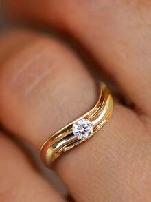 4pcs/1pc 18K Gold Plated Multi-Layer Streamlined Ring Set, Women's Ring, French Style, Luxury Gift Jewelry For Women - Gold - View 17