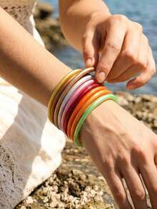 7pcs/Set Colorful Silicone Jelly Bangles Fashion European & American Multi-Layer Bracelets - Multicolor - View 3