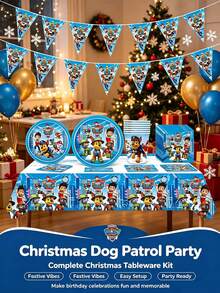 Paw Patrol 汪汪隊主題生日派對裝飾套組，一站式派對用品組合，包含橫幅、桌布與拍照道具的完整派對用品，適合生日慶祝與各種節日派對 - 彩色 - 查看 2