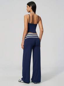 MASKERT Ladies' contrasting color back vest sports pants set yoga training running set tennis golf Pilates - 藏蓝色 - 查看 3