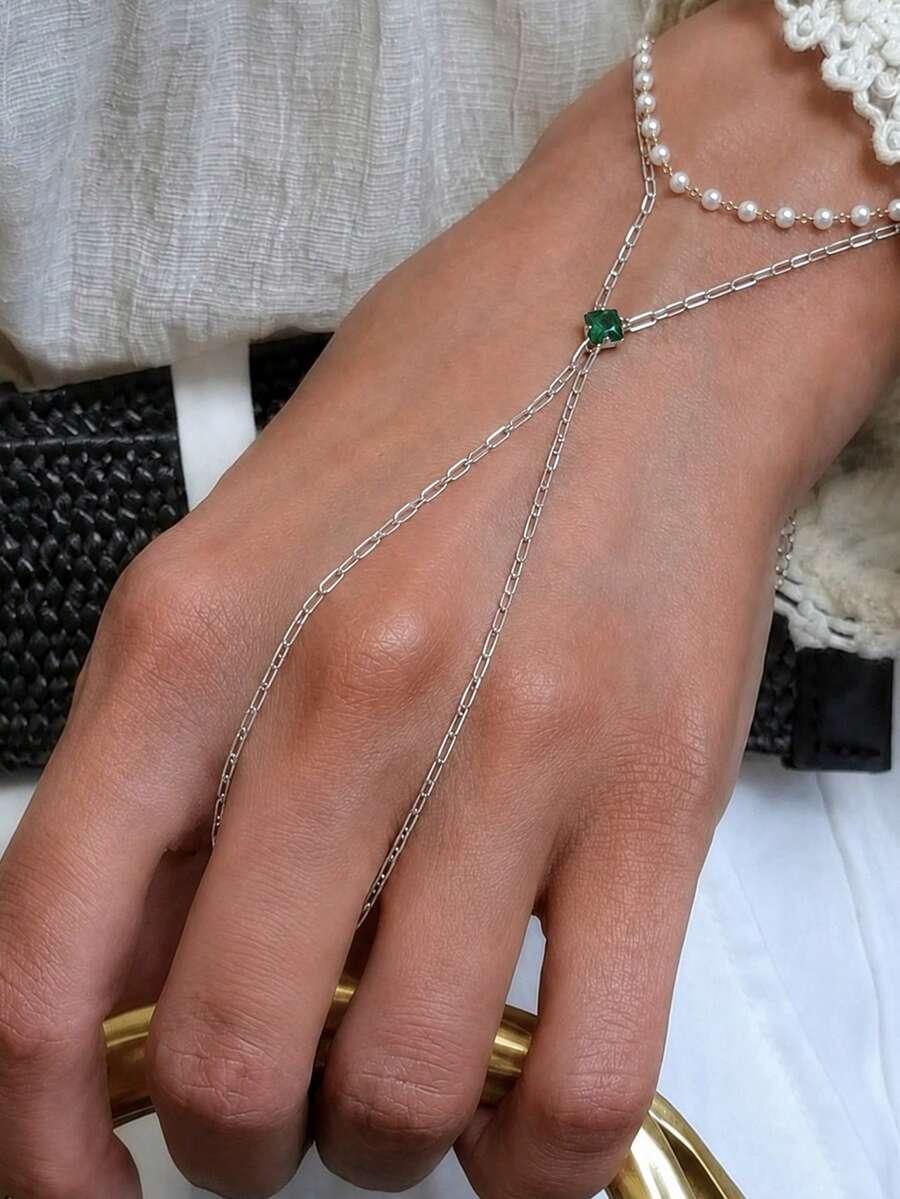 outingfit 1pc New Water Drop Linked Bracelet, Minimalist Luxury Hand Chain, Sophisticated Niche Design, Versatile Hand Accessory - Silver - View 1