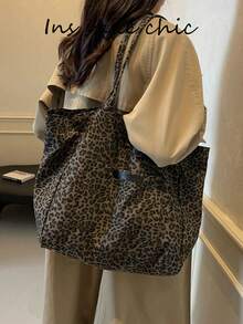 Fashionable Leopard Print Shopper Bag, Minimalist Large Tote Bag Versatile Women's Bag For Daily Commute, Weekend Trips And Leisure Activities - Coffee - View 6