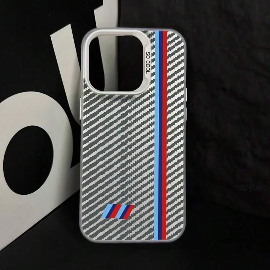 [Fast Local Shipping] Phone Case With Carbon Fiber Texture, Contrasting Three-Color Vertical Stripes, Simple Racing Style Line Decoration, Soft Anti-Drop Full Coverage Case, Wear-Resistant Matte Protective Cover For Men, Suitable For Apple 17/16/15/14/13/12/11/X/Xs/Pro/Plus/Max, S21/S22/S23/S24/S25/S26 - 圖片1PCS - 查看 1